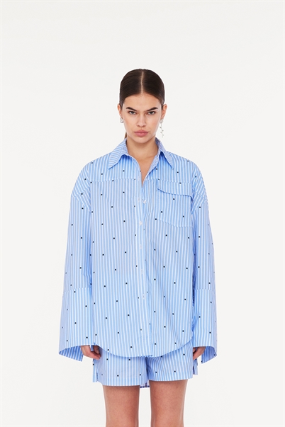Rotate Sunday Oversized Skjorte Blue Logo Stripe Shop Online Hos Blossom